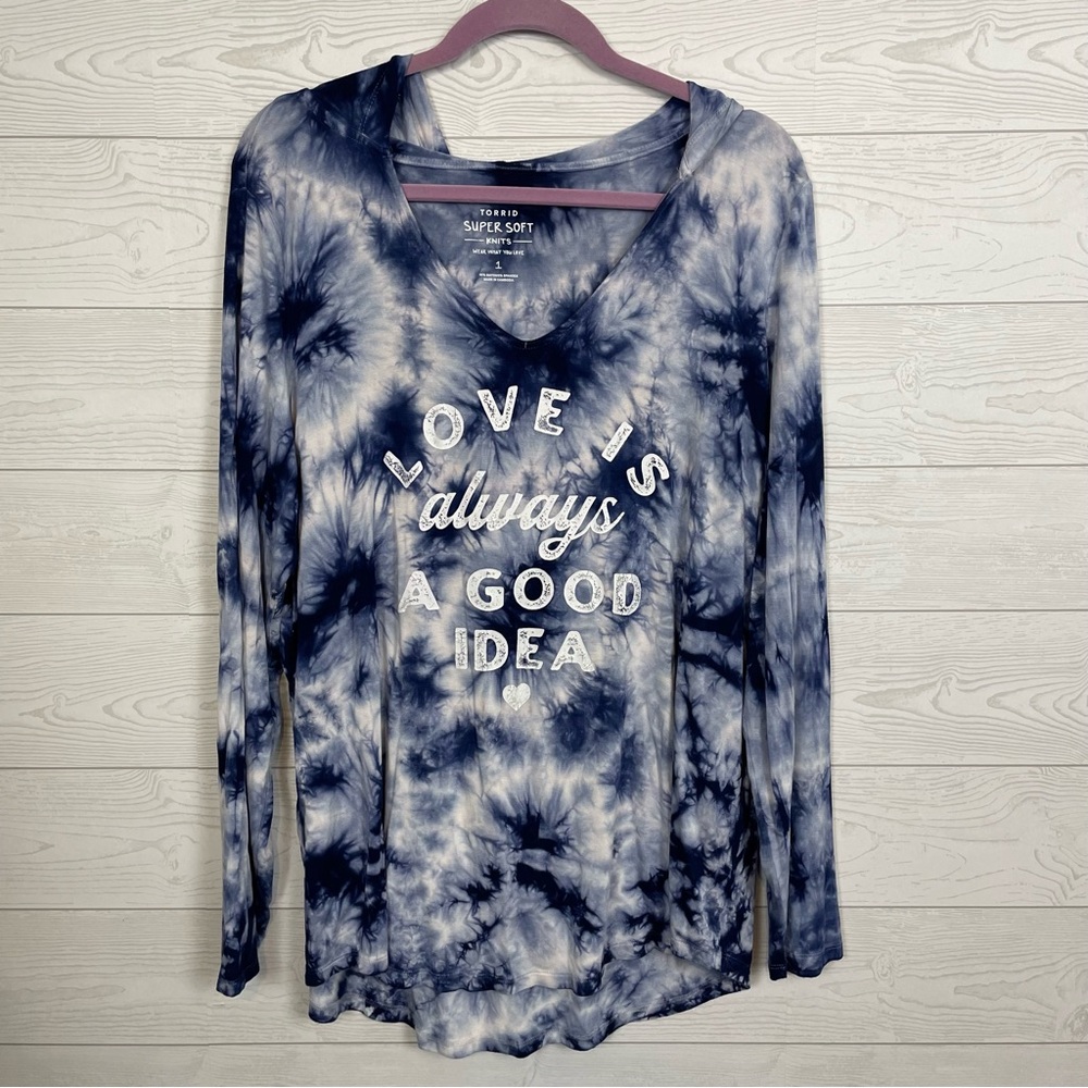 Torrid Super Soft Knits Tie Dye Blue Hoodie Top Size 1X